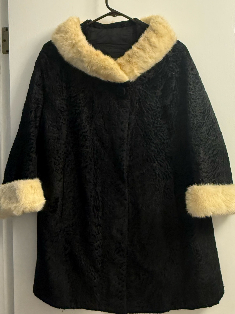 Vintage black Persian curly lamb coat with mink
